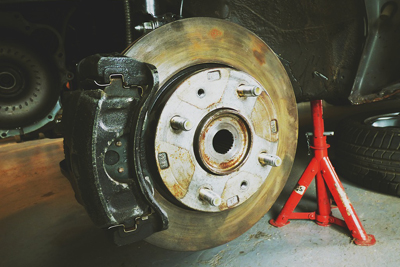 Detailed view of a car's brake system components