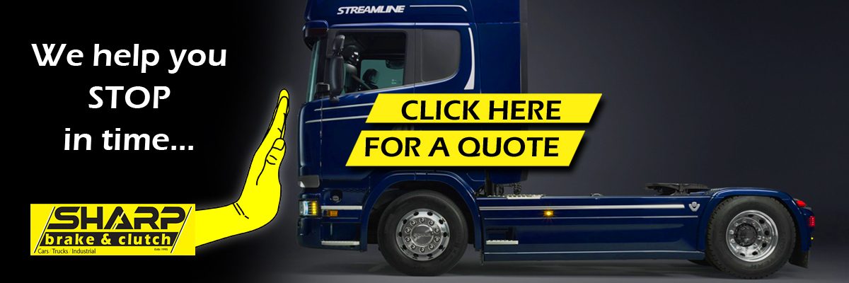 Sharp Brake banner image highlighting truck services, get a quote